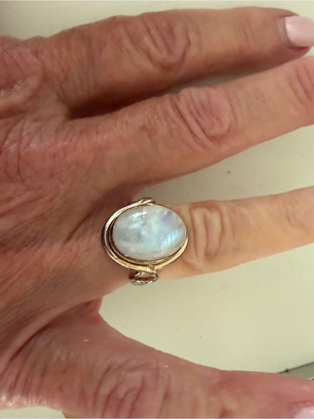 Moonstone Oval Gold-Accent Statement Ring - White/Blue Sheen